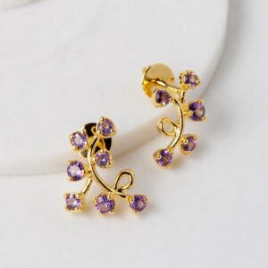 Amethyst earrings in gold tone